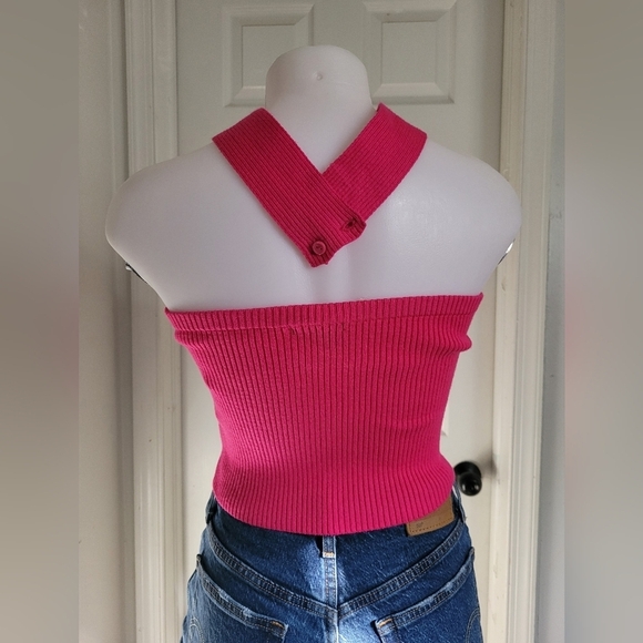 Pink Halter Ribbed Knit Top - Picture 4 of 6